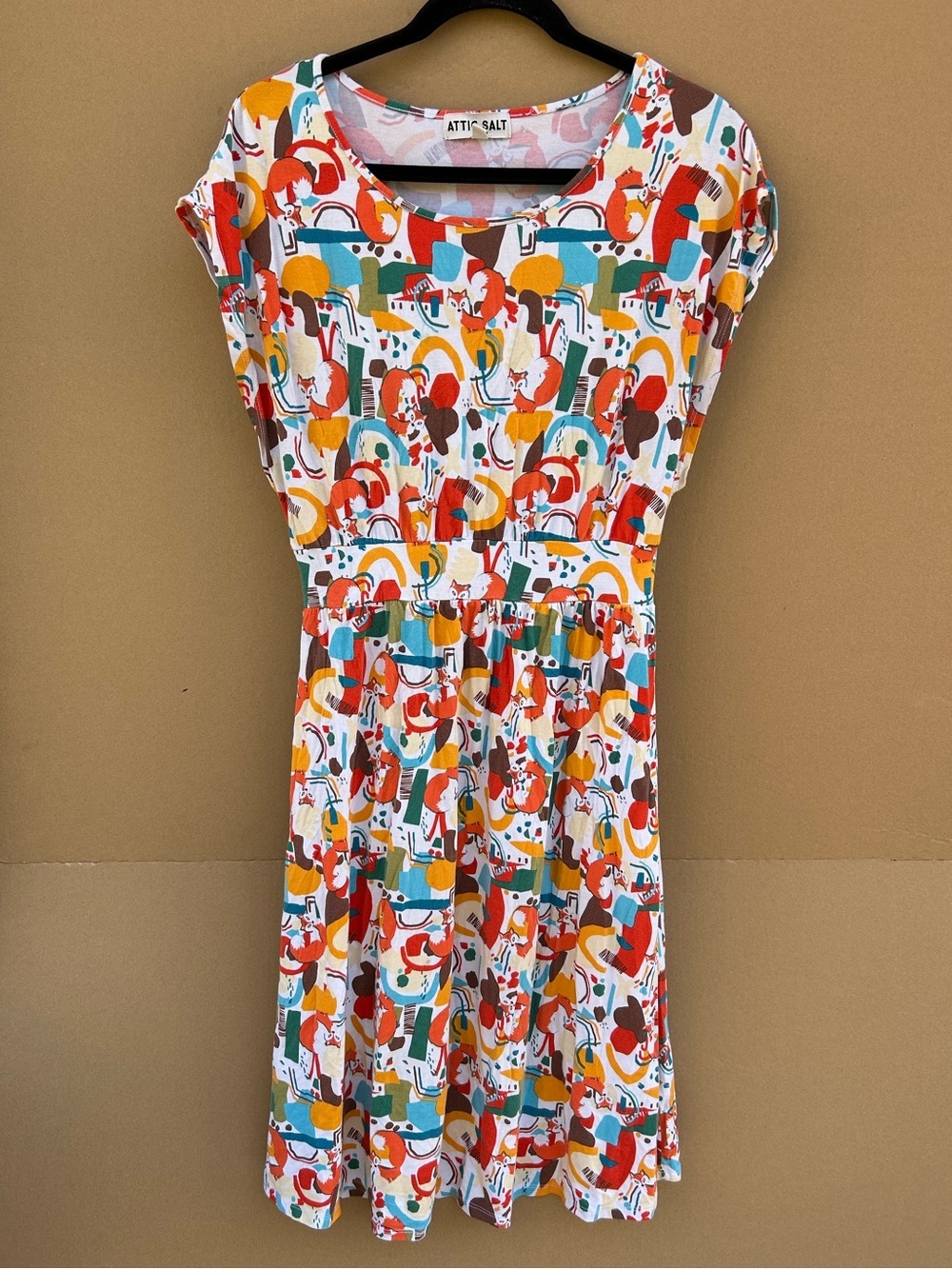 ATTIC Salt Fox Abstract Dress Retro Mod Fit Flare Medium Whimsical Eclectic
